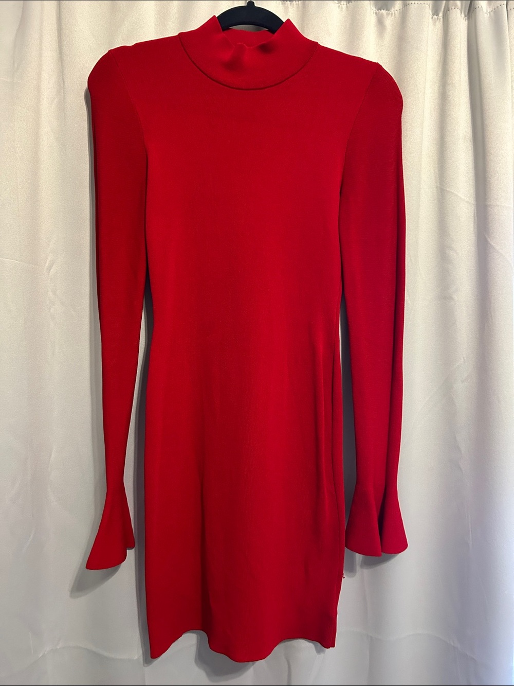 Michael Kors Vibrant Red Mock Neck Long-Sleeve Dress